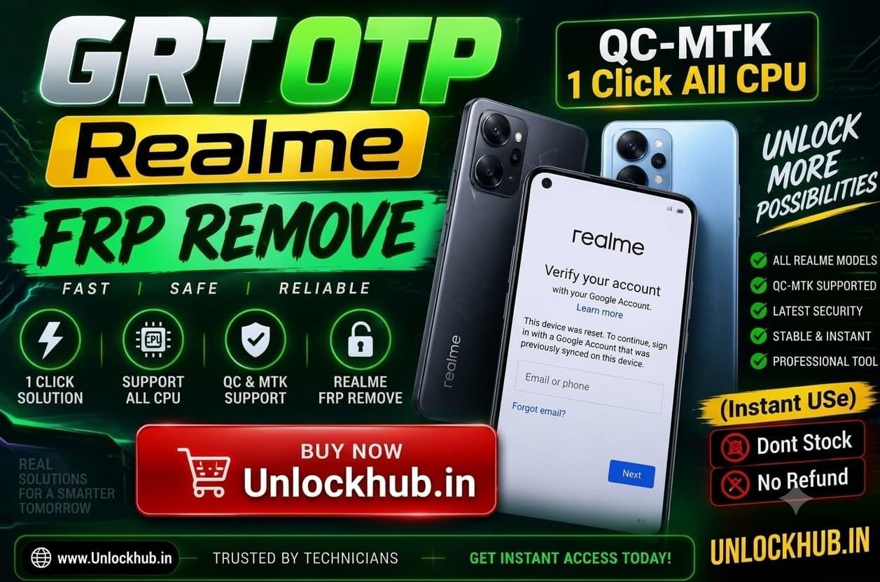 GRT OTP Realme (QC-MTK 1 Click All  Cpu) FRP REMOVE (Instant USe) Dont Stock